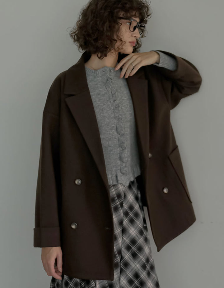 [2025 WINTER COLLECTION]フェイクウールルーズシルエットダブルテーラードジャケット ジャケット/アウター 人気レディースファッション通販 リエディ