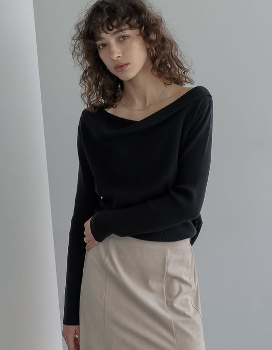 【TIME SALE 15%OFF】2WAYオフショルリブニットトップス