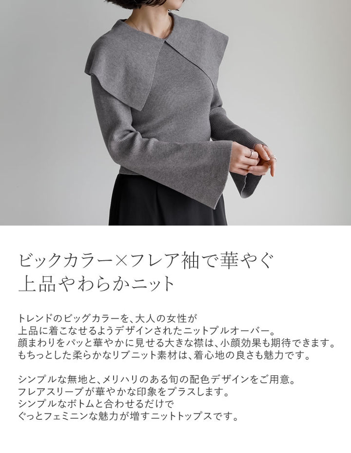 【クーポンで20%OFF￥3,747⇒￥2,997】〖クーポンコード：SH_20_2511〗ビッグカラーフレアスリーブ配色or無地リブニットプルオーバー