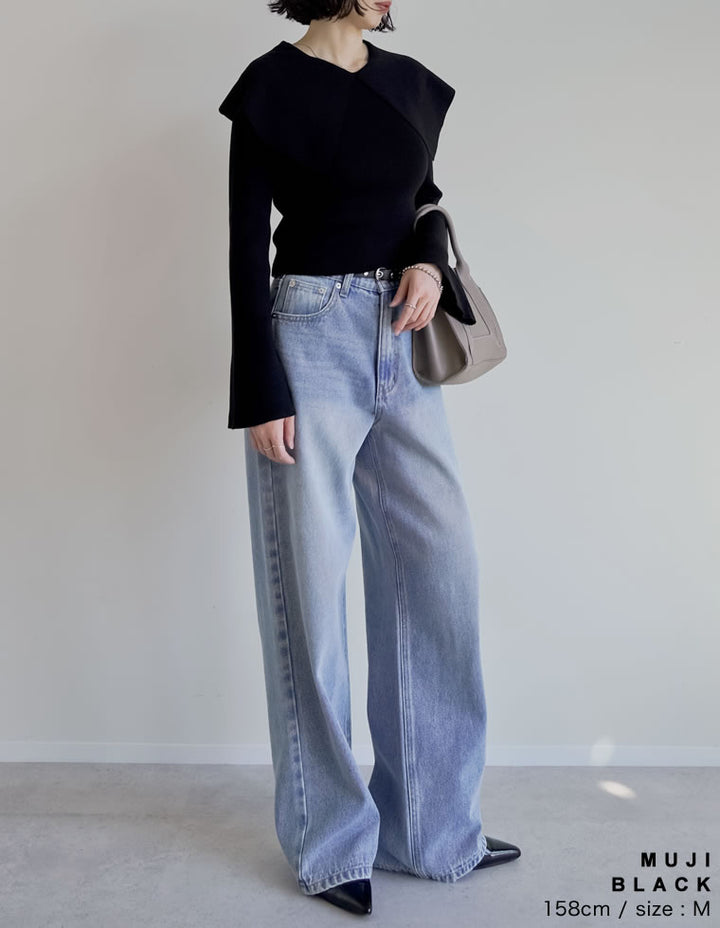 【クーポンで20%OFF￥3,747⇒￥2,997】〖クーポンコード：SH_20_2511〗ビッグカラーフレアスリーブ配色or無地リブニットプルオーバー