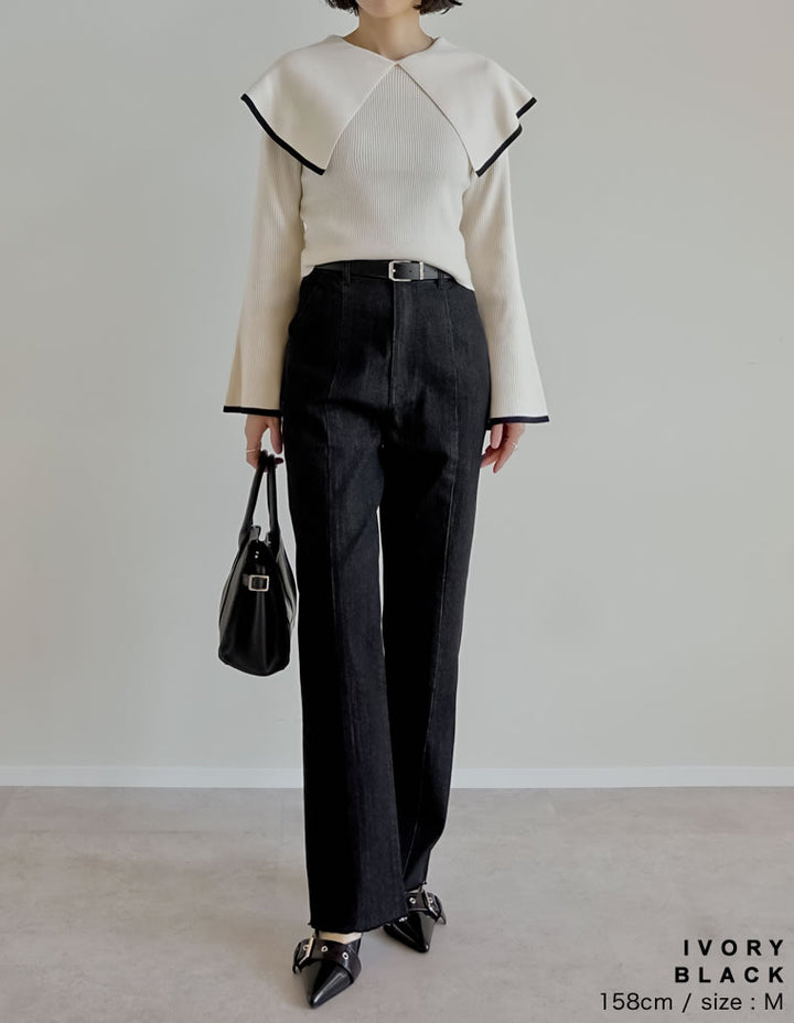 【クーポンで20%OFF￥3,747⇒￥2,997】〖クーポンコード：SH_20_2511〗ビッグカラーフレアスリーブ配色or無地リブニットプルオーバー