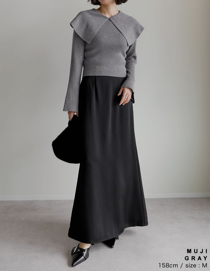 【クーポンで20%OFF￥3,747⇒￥2,997】〖クーポンコード：SH_20_2511〗ビッグカラーフレアスリーブ配色or無地リブニットプルオーバー