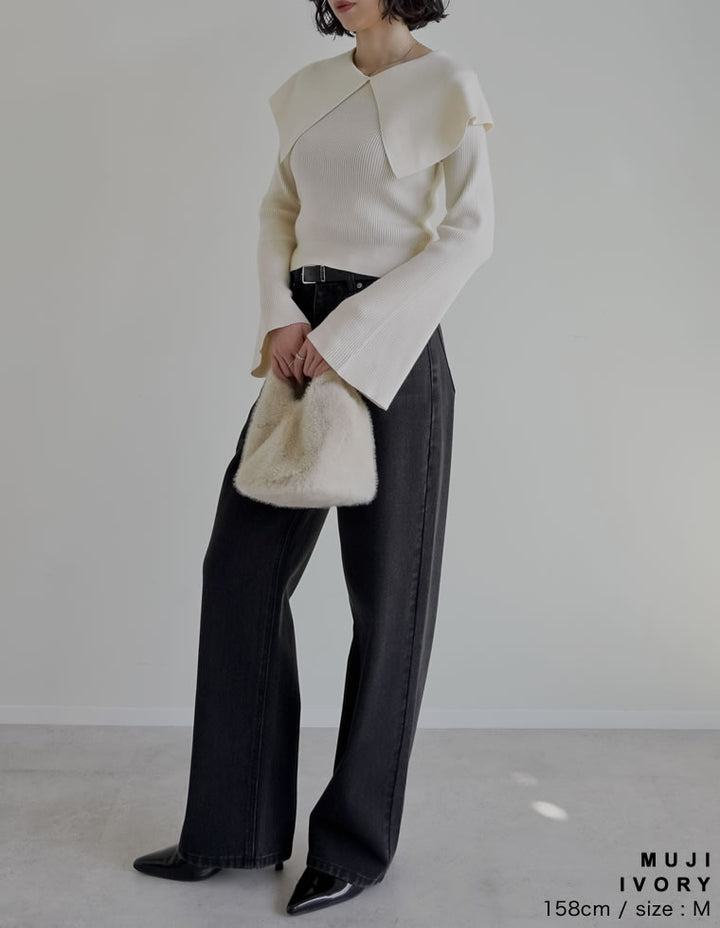 【クーポンで20%OFF￥3,747⇒￥2,997】〖クーポンコード：SH_20_2511〗ビッグカラーフレアスリーブ配色or無地リブニットプルオーバー