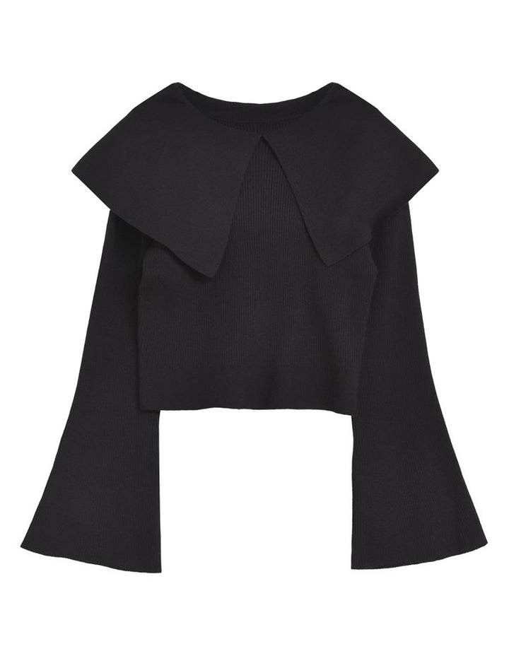 【クーポンで20%OFF￥3,747⇒￥2,997】〖クーポンコード：SH_20_2511〗ビッグカラーフレアスリーブ配色or無地リブニットプルオーバー