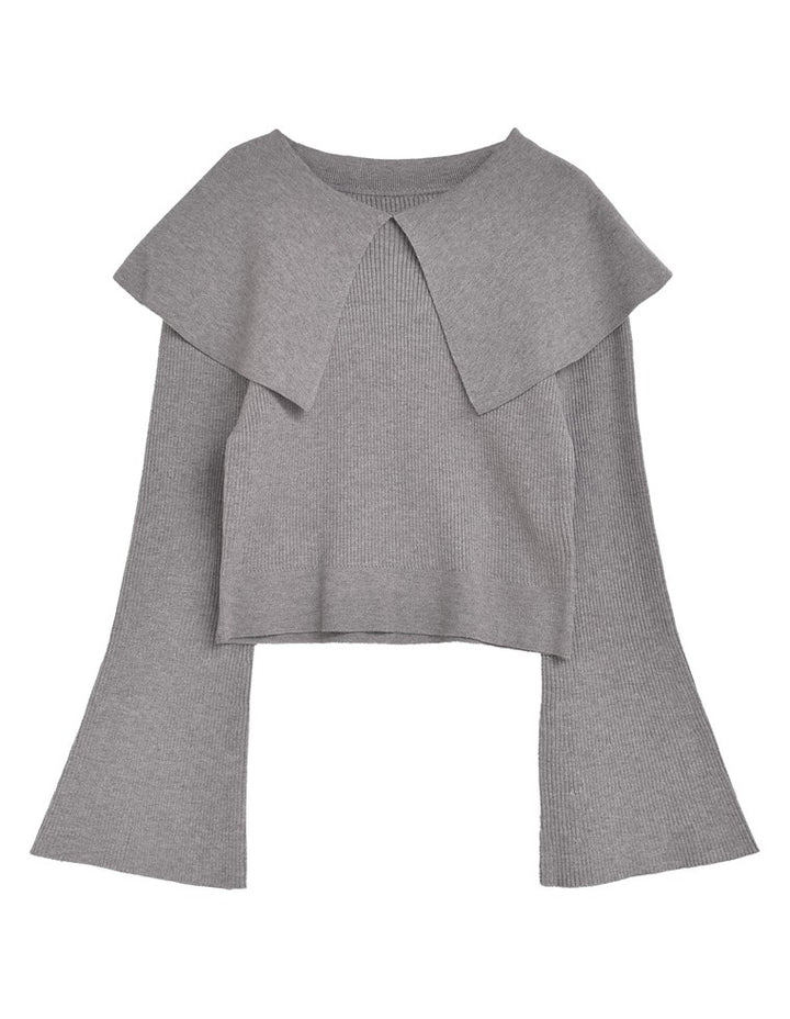 【クーポンで20%OFF￥3,747⇒￥2,997】〖クーポンコード：SH_20_2511〗ビッグカラーフレアスリーブ配色or無地リブニットプルオーバー