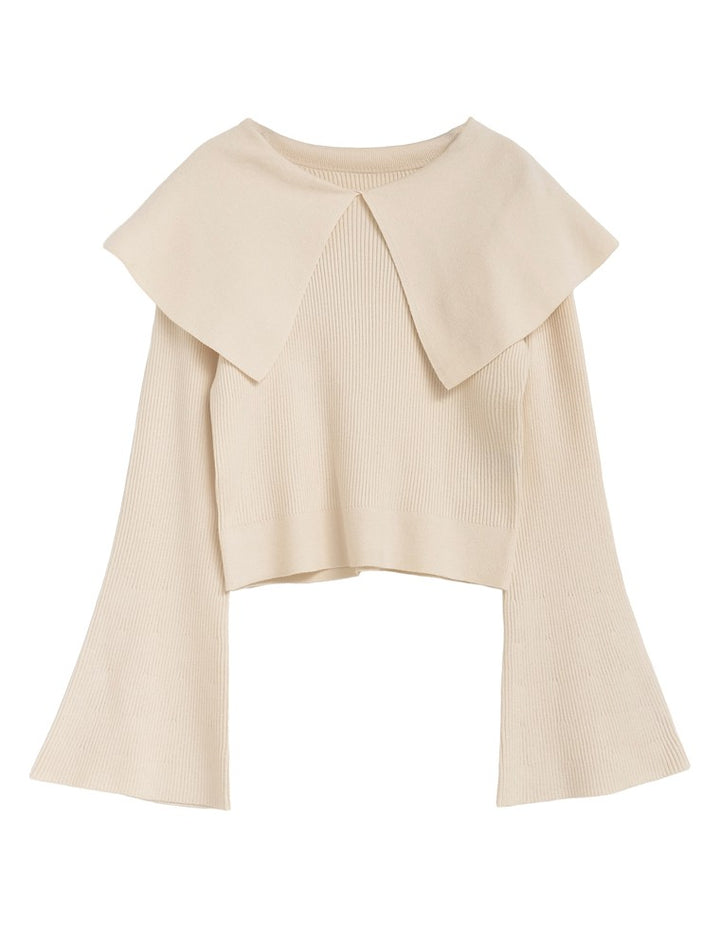 【クーポンで20%OFF￥3,747⇒￥2,997】〖クーポンコード：SH_20_2511〗ビッグカラーフレアスリーブ配色or無地リブニットプルオーバー