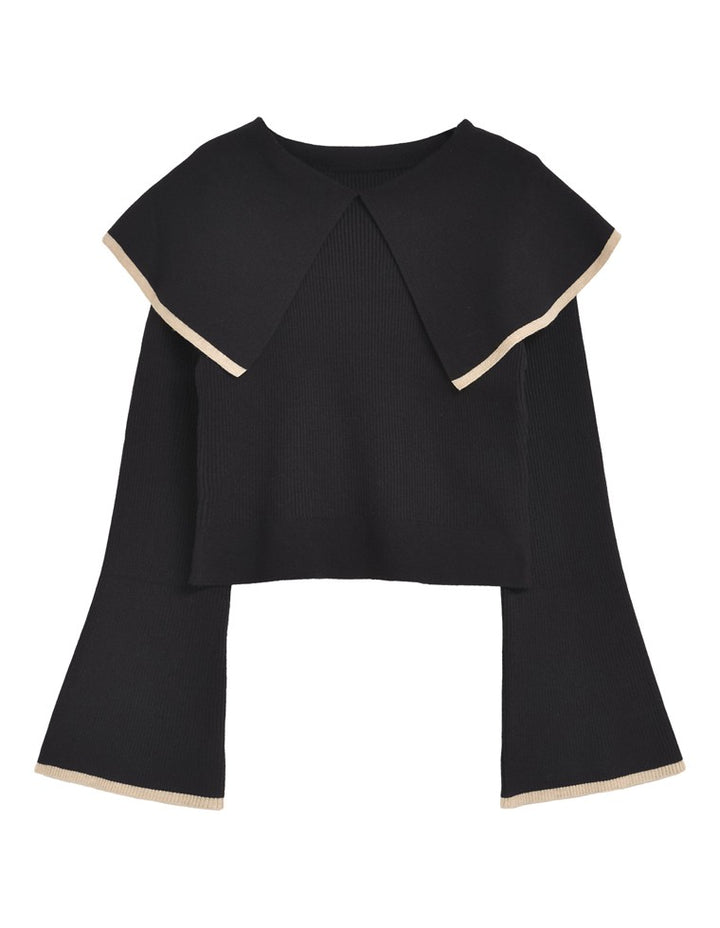 【クーポンで20%OFF￥3,747⇒￥2,997】〖クーポンコード：SH_20_2511〗ビッグカラーフレアスリーブ配色or無地リブニットプルオーバー