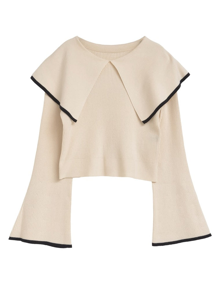 【クーポンで20%OFF￥3,747⇒￥2,997】〖クーポンコード：SH_20_2511〗ビッグカラーフレアスリーブ配色or無地リブニットプルオーバー