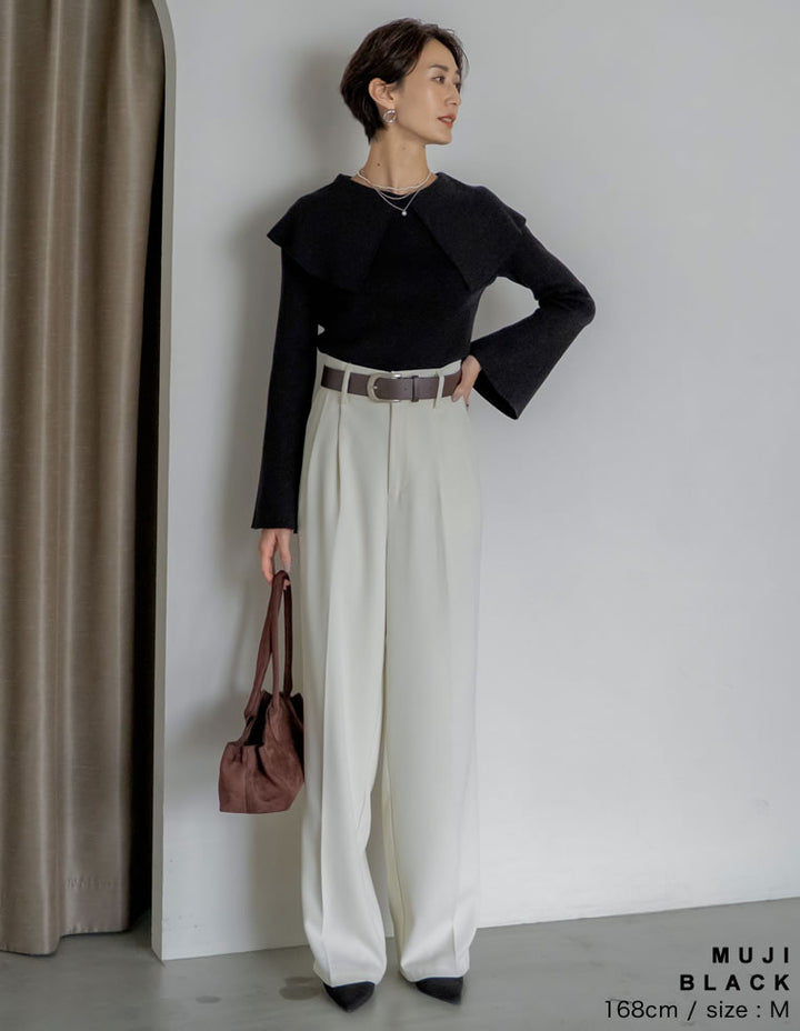 【クーポンで20%OFF￥3,747⇒￥2,997】〖クーポンコード：SH_20_2511〗ビッグカラーフレアスリーブ配色or無地リブニットプルオーバー