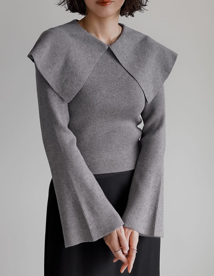 【クーポンで20%OFF￥3,747⇒￥2,997】〖クーポンコード：SH_20_2511〗ビッグカラーフレアスリーブ配色or無地リブニットプルオーバー