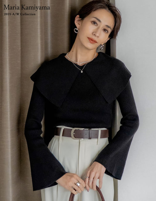 【クーポンで20%OFF￥3,747⇒￥2,997】〖クーポンコード：SH_20_2511〗ビッグカラーフレアスリーブ配色or無地リブニットプルオーバー