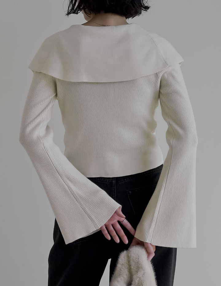 【クーポンで20%OFF￥3,747⇒￥2,997】〖クーポンコード：SH_20_2511〗ビッグカラーフレアスリーブ配色or無地リブニットプルオーバー