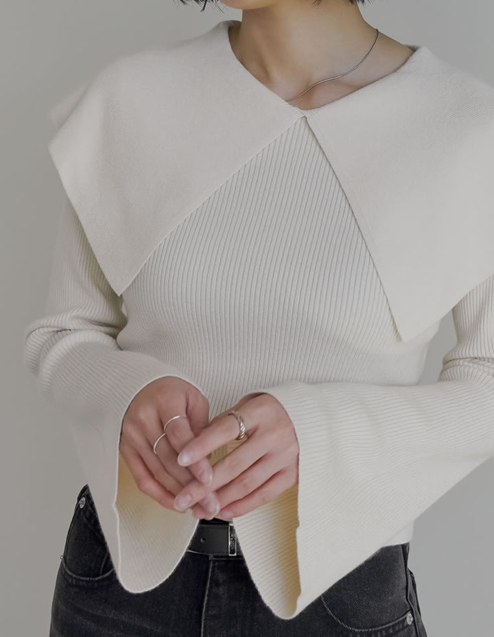 【クーポンで20%OFF￥3,747⇒￥2,997】〖クーポンコード：SH_20_2511〗ビッグカラーフレアスリーブ配色or無地リブニットプルオーバー