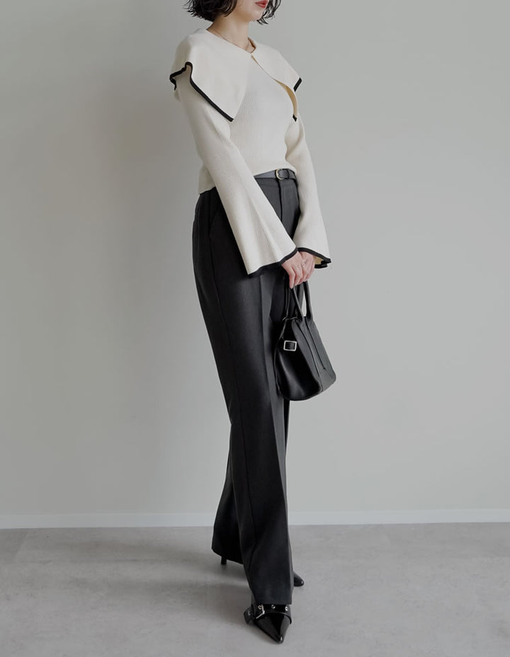 【クーポンで20%OFF￥3,747⇒￥2,997】〖クーポンコード：SH_20_2511〗ビッグカラーフレアスリーブ配色or無地リブニットプルオーバー