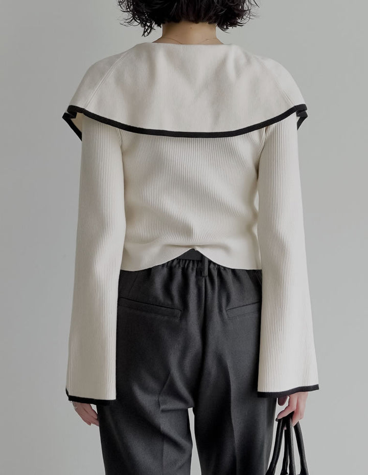 【クーポンで20%OFF￥3,747⇒￥2,997】〖クーポンコード：SH_20_2511〗ビッグカラーフレアスリーブ配色or無地リブニットプルオーバー