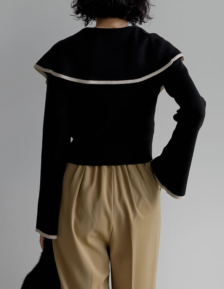 【クーポンで20%OFF￥3,747⇒￥2,997】〖クーポンコード：SH_20_2511〗ビッグカラーフレアスリーブ配色or無地リブニットプルオーバー