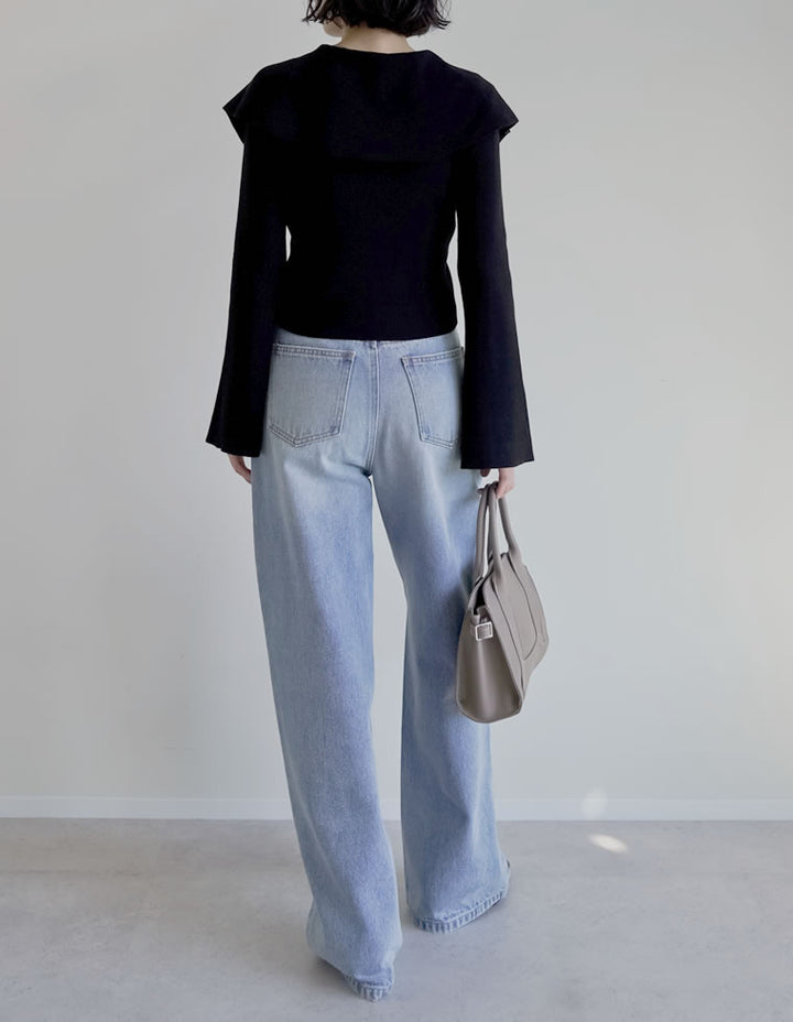 【クーポンで20%OFF￥3,747⇒￥2,997】〖クーポンコード：SH_20_2511〗ビッグカラーフレアスリーブ配色or無地リブニットプルオーバー