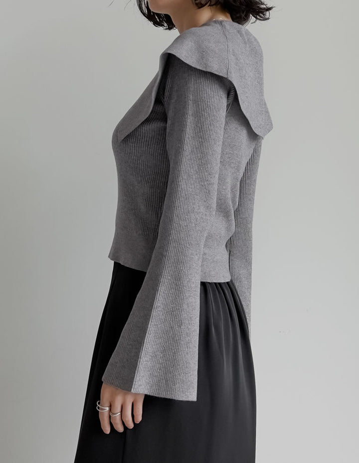 【クーポンで20%OFF￥3,747⇒￥2,997】〖クーポンコード：SH_20_2511〗ビッグカラーフレアスリーブ配色or無地リブニットプルオーバー