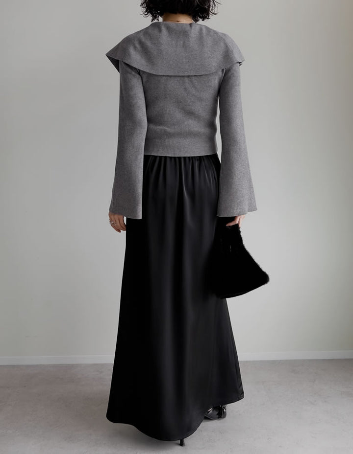 【クーポンで20%OFF￥3,747⇒￥2,997】〖クーポンコード：SH_20_2511〗ビッグカラーフレアスリーブ配色or無地リブニットプルオーバー