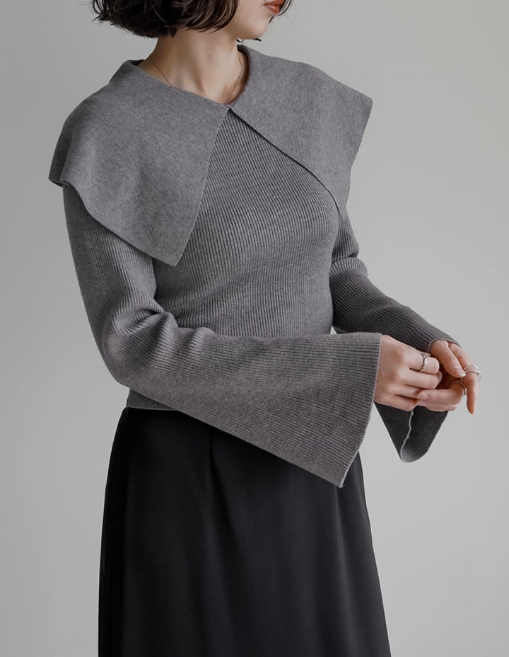 【クーポンで20%OFF￥3,747⇒￥2,997】〖クーポンコード：SH_20_2511〗ビッグカラーフレアスリーブ配色or無地リブニットプルオーバー