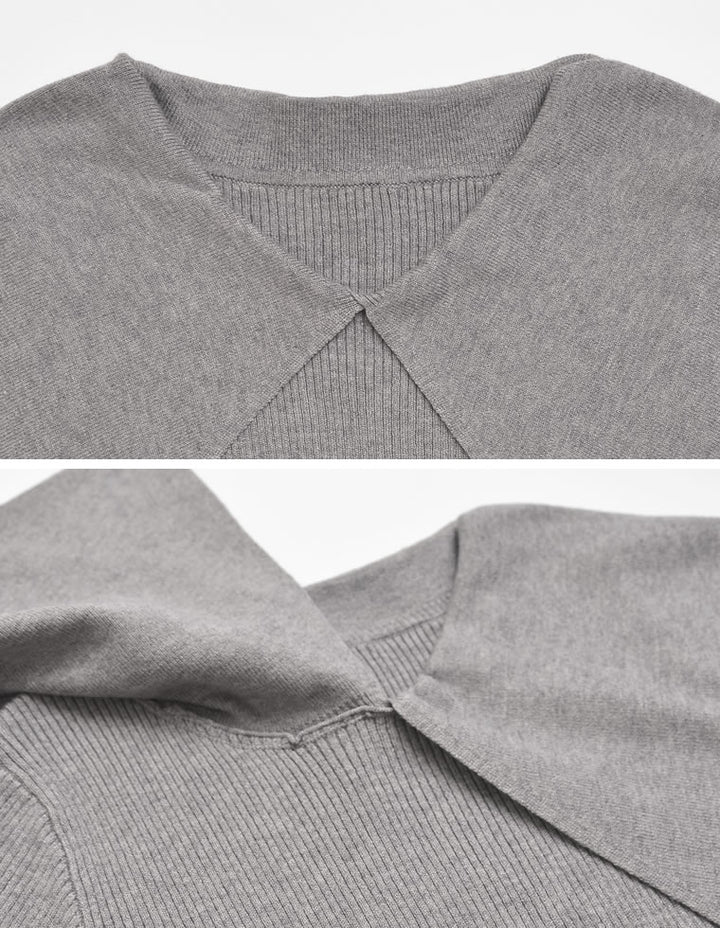 【クーポンで20%OFF￥3,747⇒￥2,997】〖クーポンコード：SH_20_2511〗ビッグカラーフレアスリーブ配色or無地リブニットプルオーバー