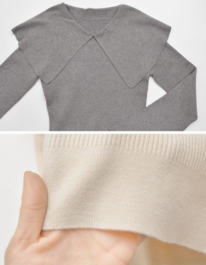 【クーポンで20%OFF￥3,747⇒￥2,997】〖クーポンコード：SH_20_2511〗ビッグカラーフレアスリーブ配色or無地リブニットプルオーバー