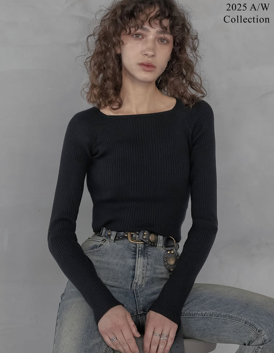 【TIME SALE 30%OFF】スクエアネックリブニットトップス トップス 人気レディースファッション通販 リエディ