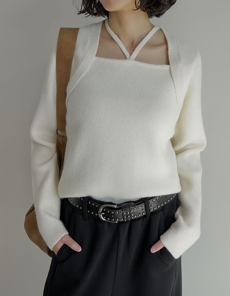 新品同様【Rene】2019年ダブルジップニットボレロ René - 【Rene】ロゴプレート付きニットボレロ カーディガン（36）【美