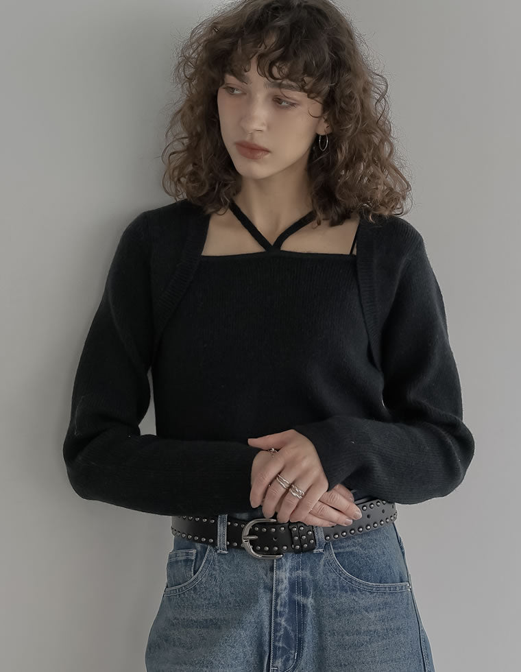 新品同様【Rene】2019年ダブルジップニットボレロ René - 【Rene】ロゴプレート付きニットボレロ カーディガン（36）【美