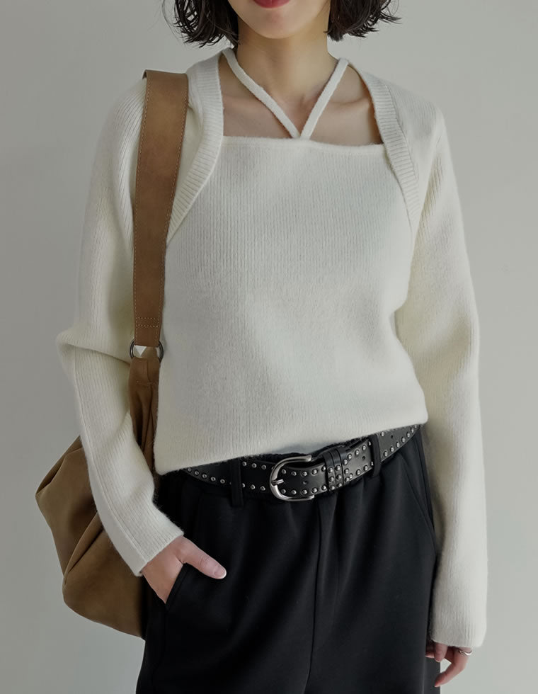 ボレロ風ニット チェーン付きボレロ風ニットトップス | Blue Daisy Online