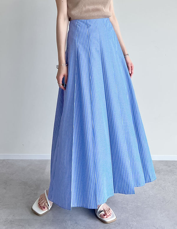 【PRE SUMMER SALE 40%OFF ¥5,498⇒¥3,298】[低身長サイズ有]マルチストライプブロードプリーツスカート[mb]