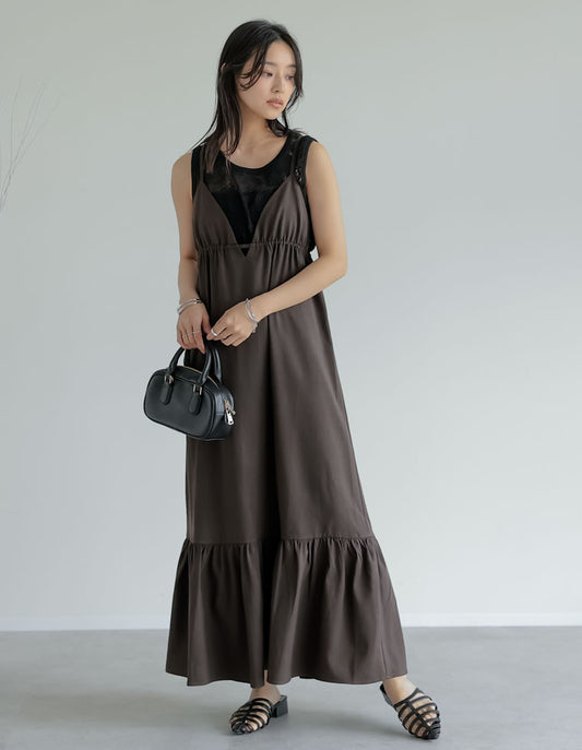 【TIME SALE 20%OFF ¥5,998⇒¥4,798】[低身長サイズ有]リネンライクカッティングデザインキャミワンピース ワンピース 人気レディースファッション通販 リエディ
