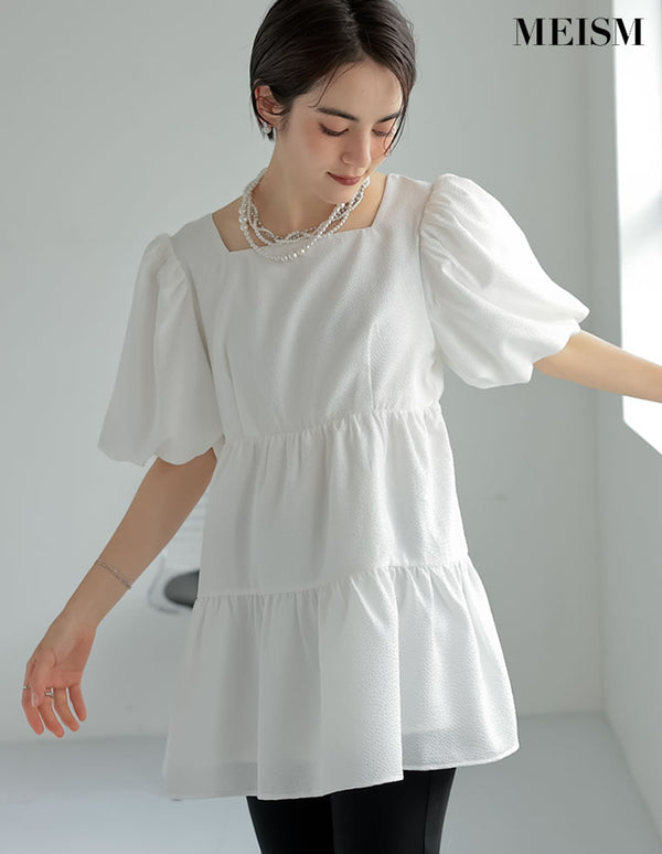 【MEISM PRE ORDER 20%OFFクーポン対象】[2025SS PRE ORDER][MEISM by Re:EDIT]ドビードットバルーンスリーブティアードチュニックトップス