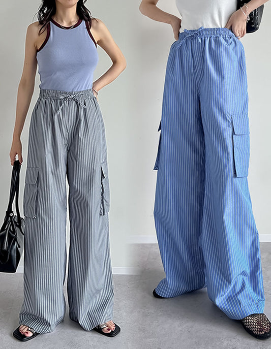 【TIME SALE 20%OFF ¥5,998⇒¥4,798】[低身長/高身長サイズ有]マルチストライプブロードカーゴパンツ[mb] パンツ 人気レディースファッション通販 リエディ