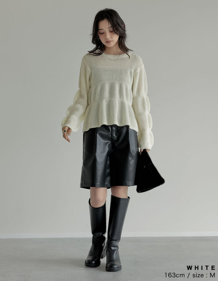 【クーポンで20%OFF ¥4,998⇒¥3,998 】〖クーポンコード：SH_20_2510〗[2025AW COLLECTION]片畔編みギャザーニットトップス