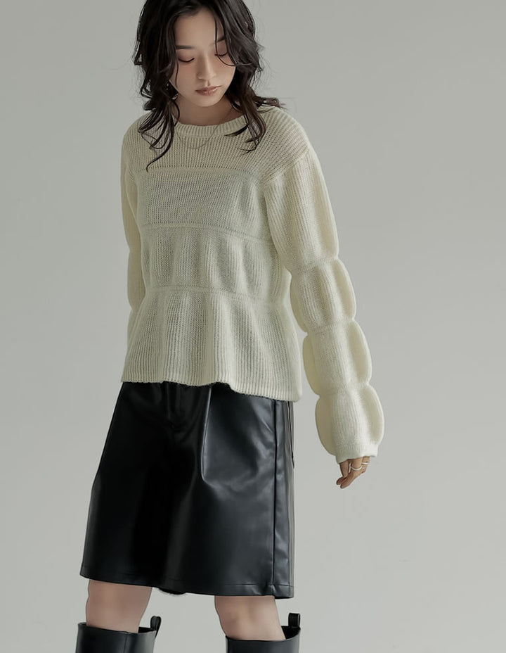 【クーポンで20%OFF ¥4,998⇒¥3,998 】〖クーポンコード：SH_20_2510〗[2025AW COLLECTION]片畔編みギャザーニットトップス