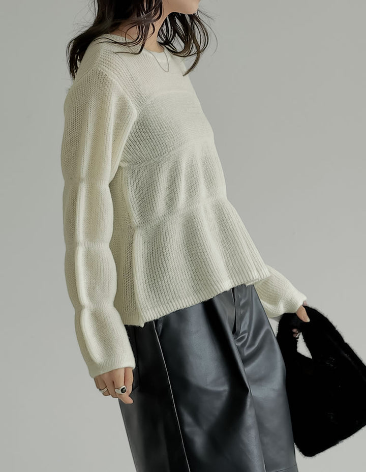 【クーポンで20%OFF ¥4,998⇒¥3,998 】〖クーポンコード：SH_20_2510〗[2025AW COLLECTION]片畔編みギャザーニットトップス