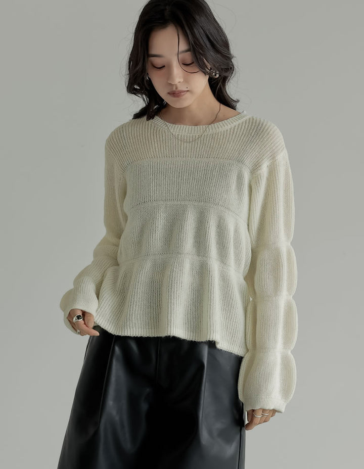 【クーポンで20%OFF ¥4,998⇒¥3,998 】〖クーポンコード：SH_20_2510〗[2025AW COLLECTION]片畔編みギャザーニットトップス
