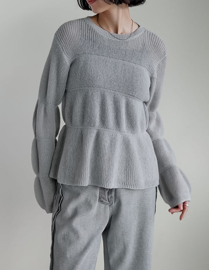 【クーポンで20%OFF ¥4,998⇒¥3,998 】〖クーポンコード：SH_20_2510〗[2025AW COLLECTION]片畔編みギャザーニットトップス