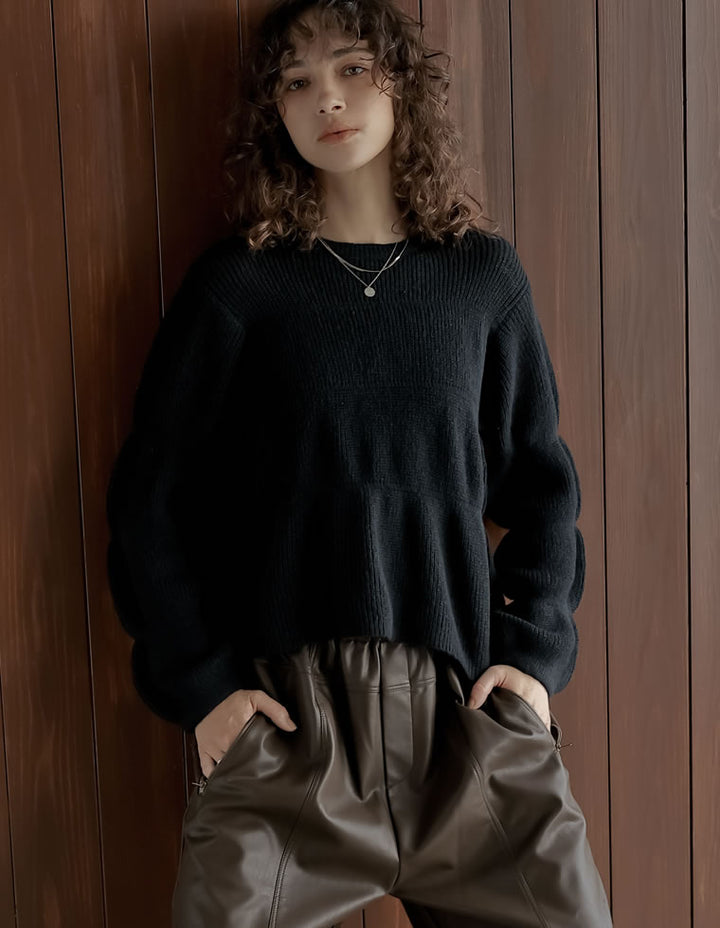 【クーポンで20%OFF ¥4,998⇒¥3,998 】〖クーポンコード：SH_20_2510〗[2025AW COLLECTION]片畔編みギャザーニットトップス