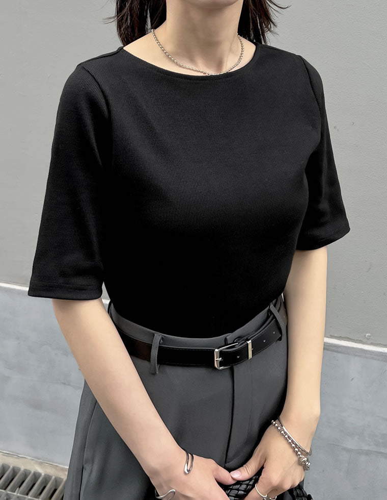 テレコリブ5分袖トップス - トップス通販 | 人気レディース