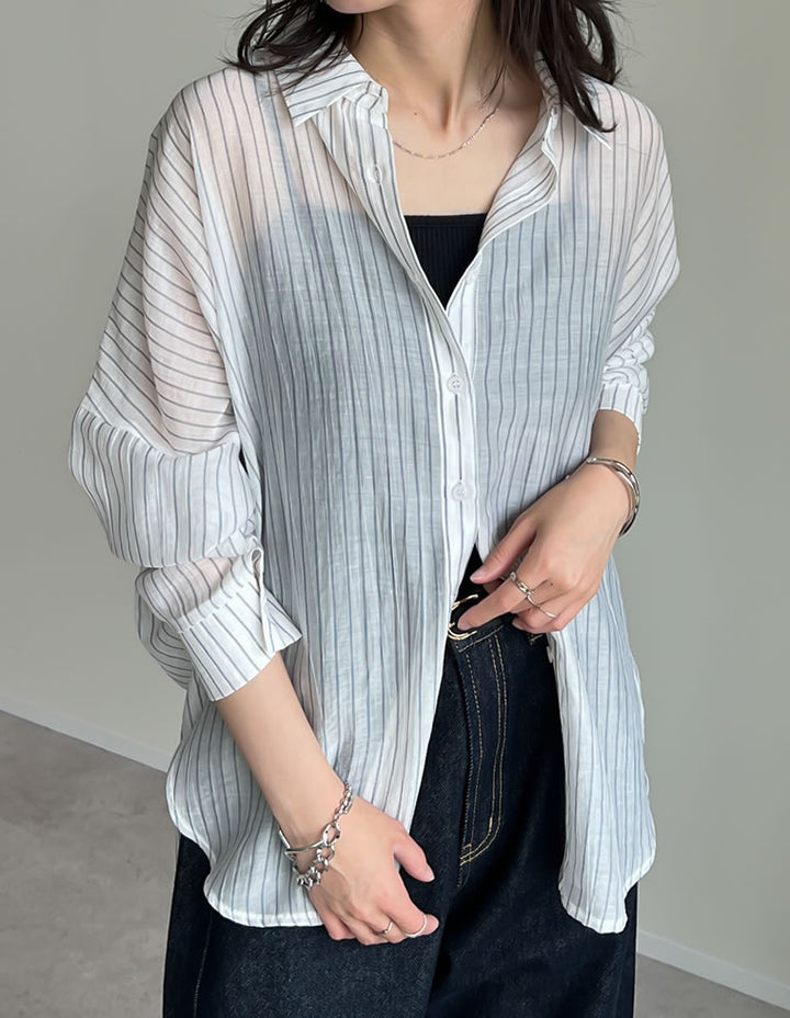 TIME SALE 10%OFF ¥4,998⇒¥4,498】[2025 SUMMER COLLECTION][新色追加]ストライプシアーシャツ[mb] トップス 人気レディースファッション通販 リエディ