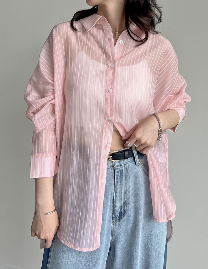 TIME SALE 10%OFF ¥4,998⇒¥4,498】[2025 SUMMER COLLECTION][新色追加]ストライプシアーシャツ[mb] トップス 人気レディースファッション通販 リエディ