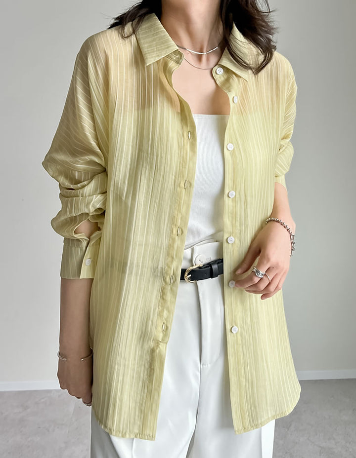 TIME SALE 10%OFF ¥4,998⇒¥4,498】[2025 SUMMER COLLECTION][新色追加]ストライプシアーシャツ[mb] トップス 人気レディースファッション通販 リエディ
