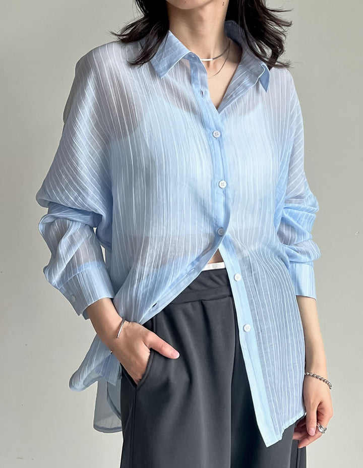 TIME SALE 10%OFF ¥4,998⇒¥4,498】[2025 SUMMER COLLECTION][新色追加]ストライプシアーシャツ[mb] トップス 人気レディースファッション通販 リエディ