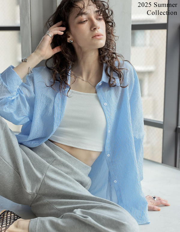TIME SALE 10%OFF ¥4,998⇒¥4,498】[2025 SUMMER COLLECTION][新色追加]ストライプシアーシャツ[mb]