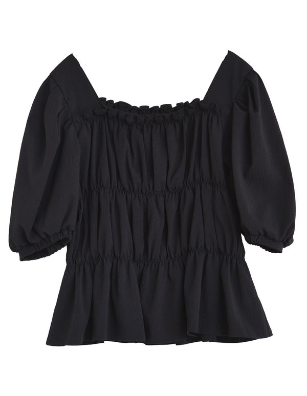 【TIME SALE 20%OFF ¥4,998⇒¥3,998】[2025 SUMMER COLLECTION][MEISM by Re:EDIT]クレープシャーリングパフスリーブ六分袖ブラウス トップス 人気レディースファッション通販 リエディ