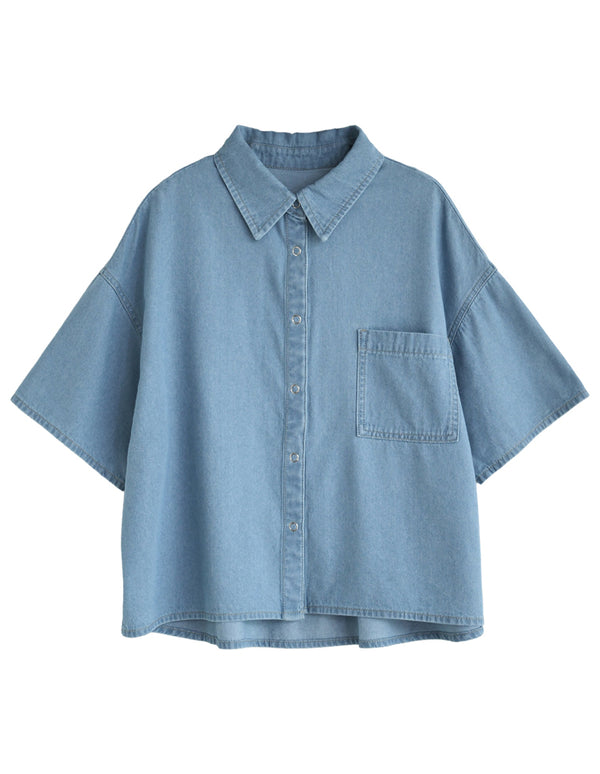 【TIME SALE 20%OFF ¥4,998⇒¥3,998】[接触冷感]冷感デニムクロップド半袖シャツ トップス 人気レディースファッション通販 リエディ