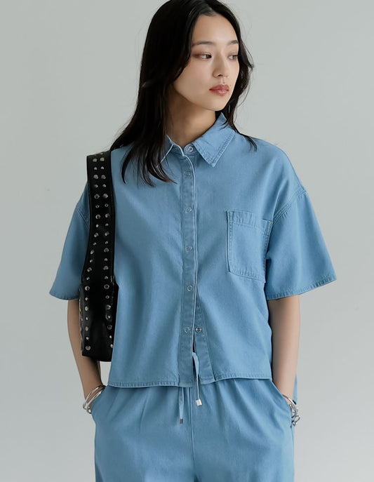 【FINAL SALE 20%OFF】[接触冷感]冷感デニムクロップド半袖シャツ