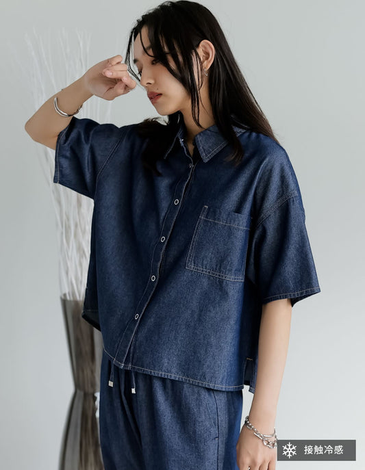 【FINAL SALE 20%OFF】[接触冷感]冷感デニムクロップド半袖シャツ